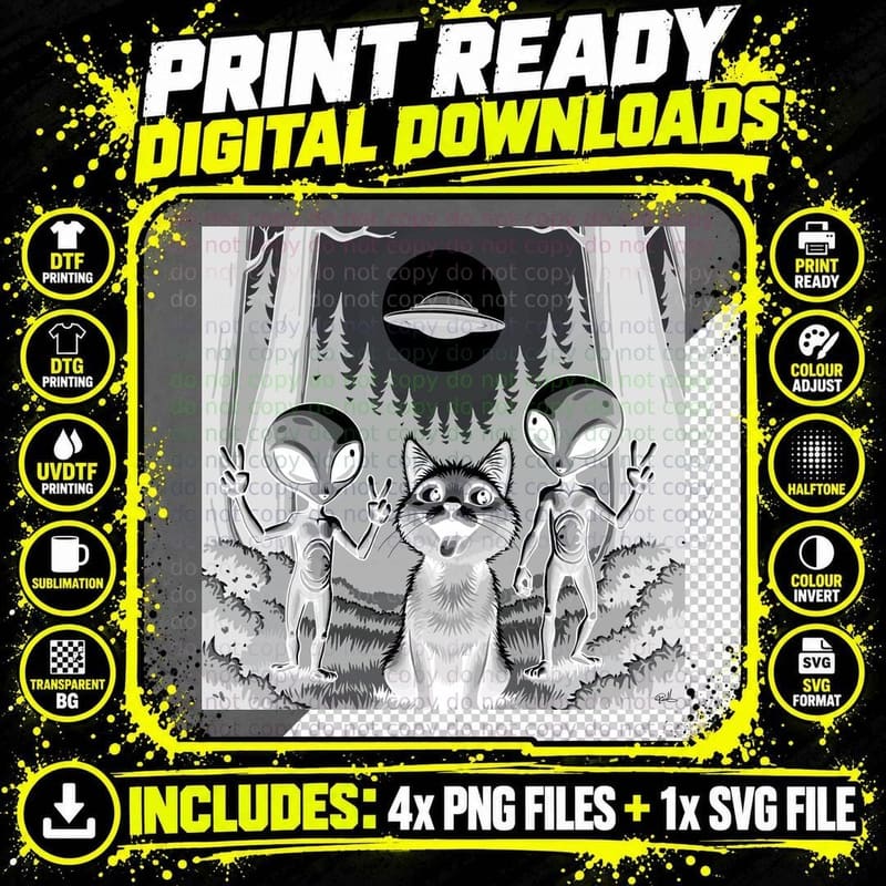 Cat Ufo Selfie Meme Shirt, Aliens Ufos Surreal Cat Png SVG Digital Bundle