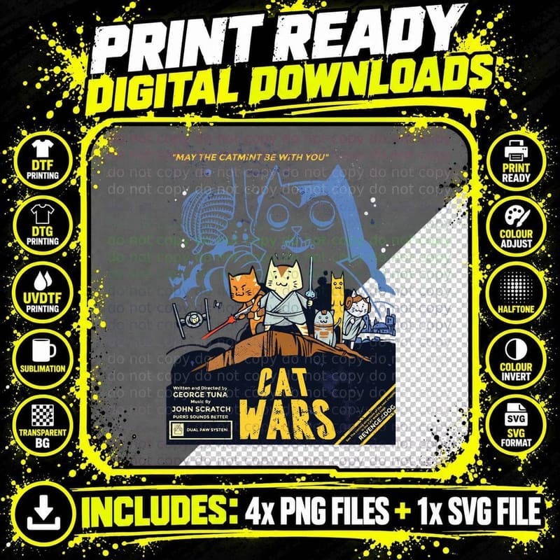 Cat Wars Funny Parody T-Shirt Png SVG Digital Bundle