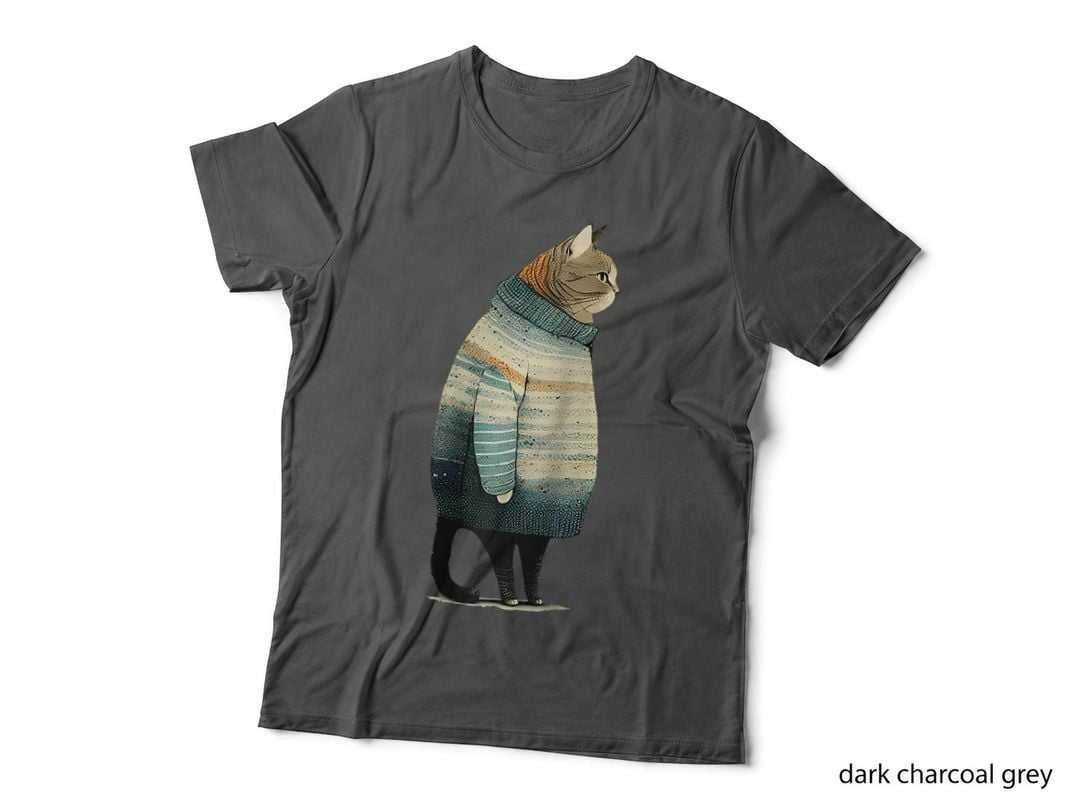 Cat Wearing a Sweater - Funny Pet Fat Gray Cat in Sweater T-Shirt