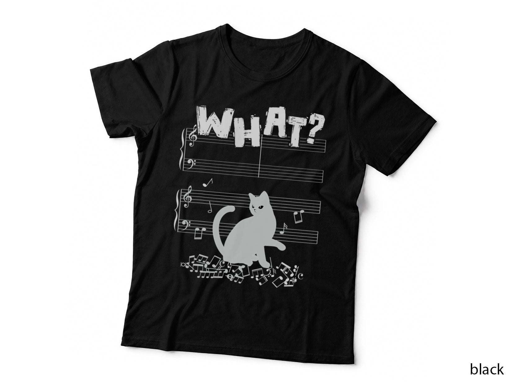 Cat What Funny Cat Music Note T-Shirt