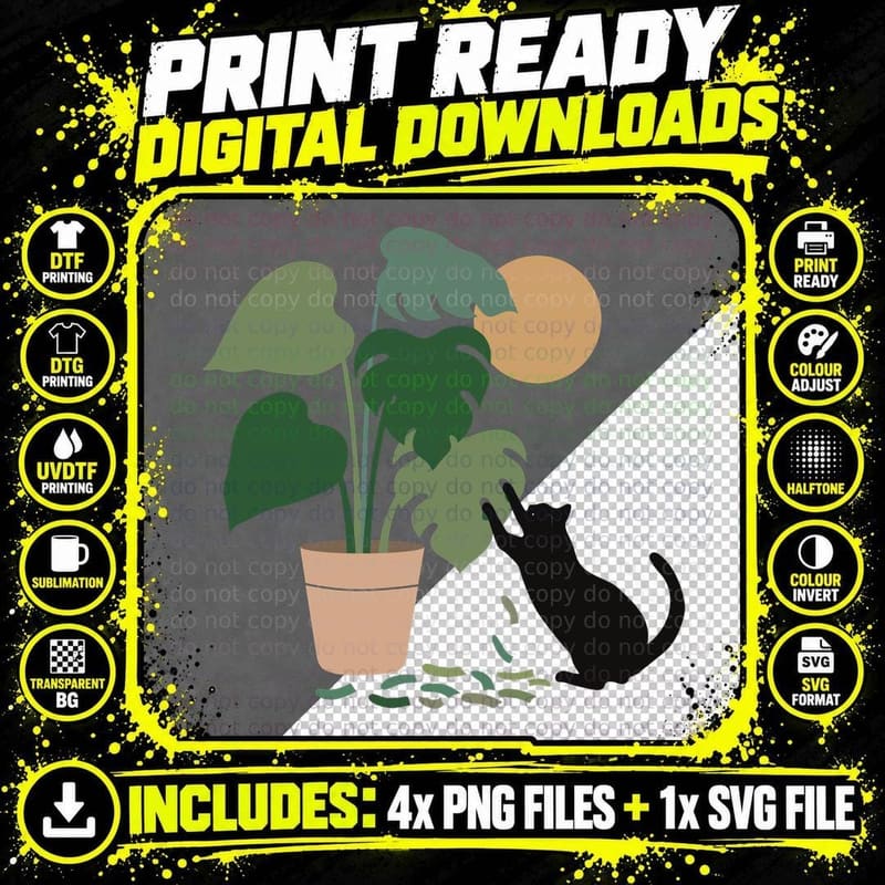 Cat and Plant 13 the Making of Monstera T-Shirt Png SVG Digital Bundle
