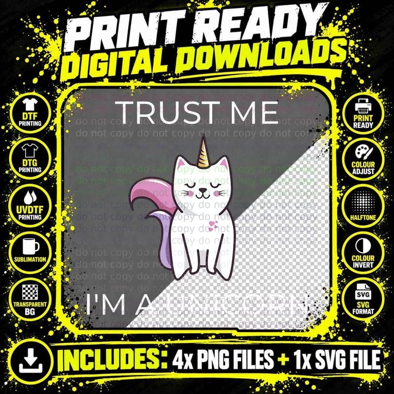 Caticorn T-Shirt, Cat Unicorn Meowgical Kittycorn Png SVG Digital Bundle