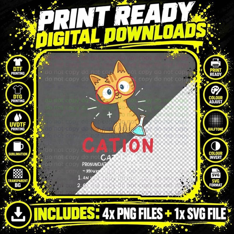 Cation Science Cat T-Shirt, Funny Chemistry Design Png SVG Digital Bundle
