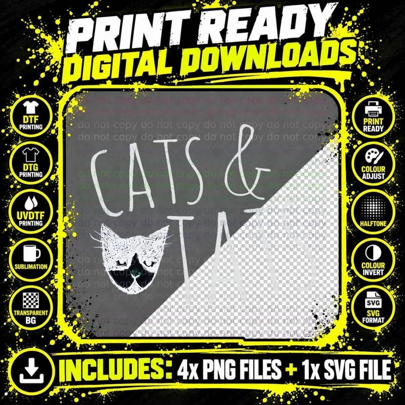 Cats & Tats Cat Tattoo Lover T-Shirt, Tattoo Art Design Png SVG Digital Bundle