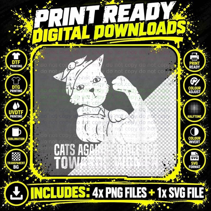 Cats Against Violence Towards Women, Feminism Cat Png SVG Digital Bundle