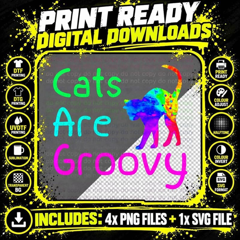 Cats Are Groovy Hoodie, Groovy Cat Print Png SVG Digital Bundle
