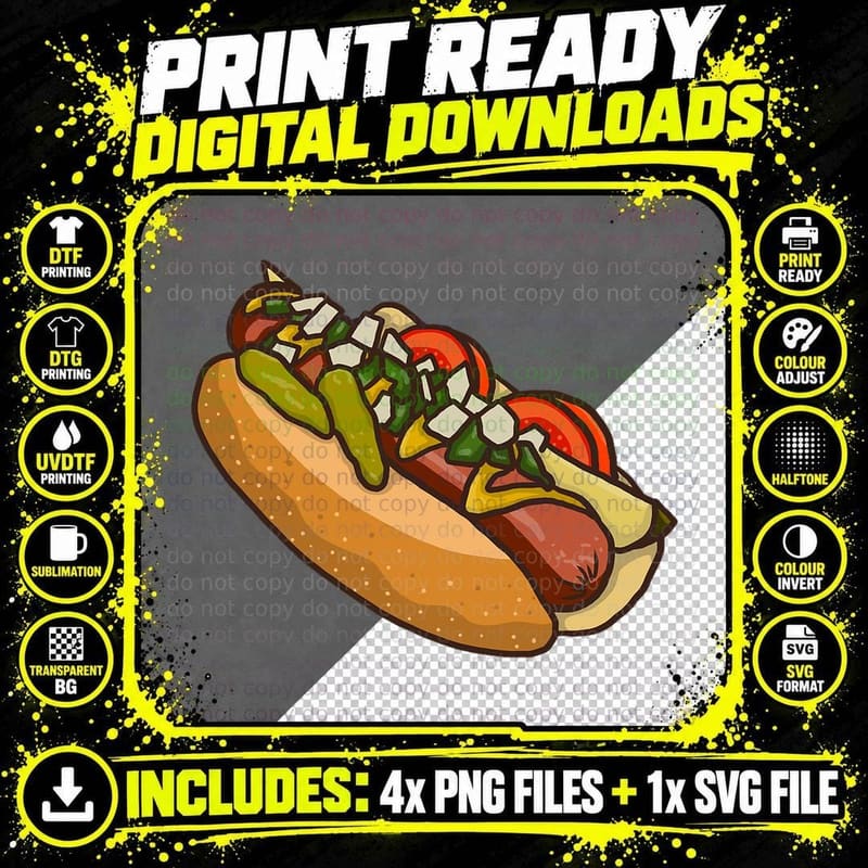 Chicago Style Hot Dog Lover T-Shirt, Foodie Vibes Png SVG Digital Bundle