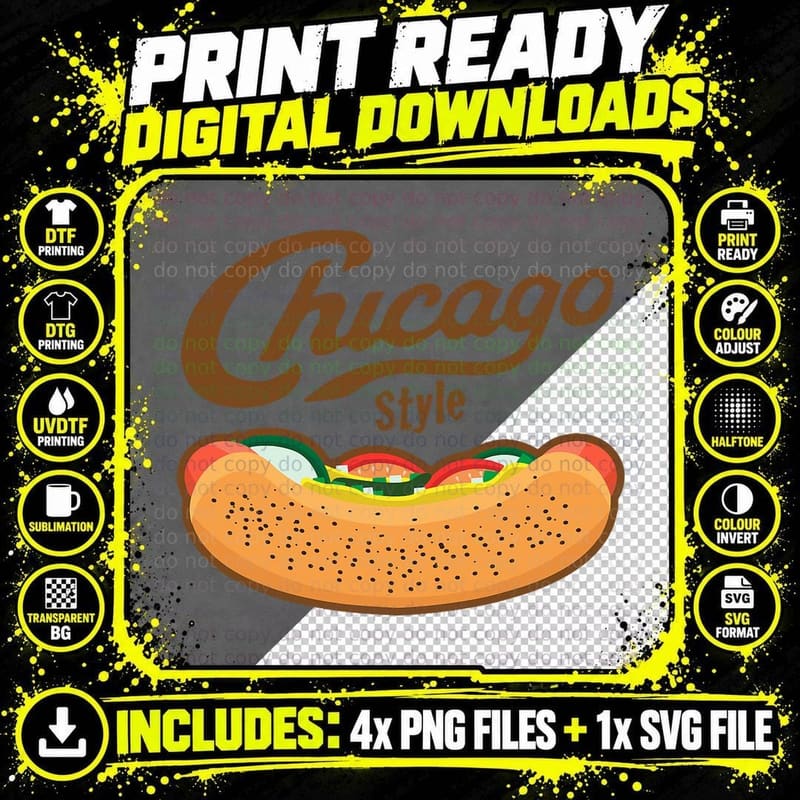 Chicago Style Hot Dog T-Shirt, Foodie Nostalgia Png SVG Digital Bundle