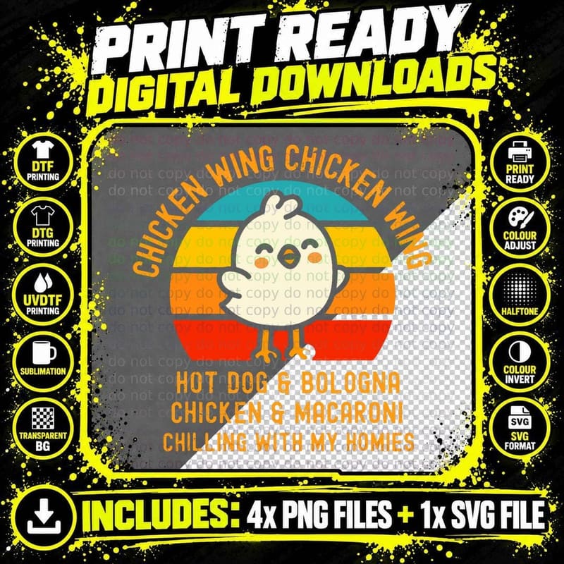 Chicken Wing Chicken Wing Hot Dog and Bologna Funny Png SVG Digital Bundle
