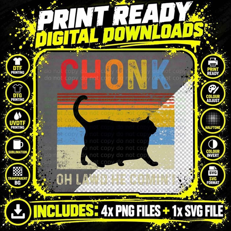 Chonk Cat Scale Meme T-Shirt, Funny Retro Style Png SVG Digital Bundle