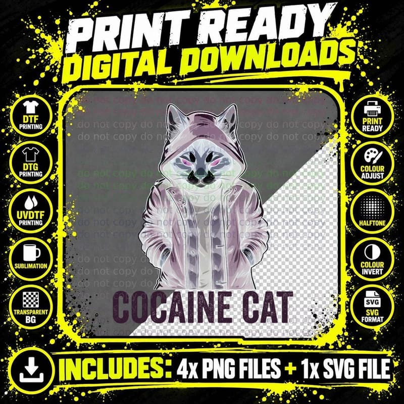 Cocaine Cat Classic T-Shirt, Cool Cat Design Png SVG Digital Bundle