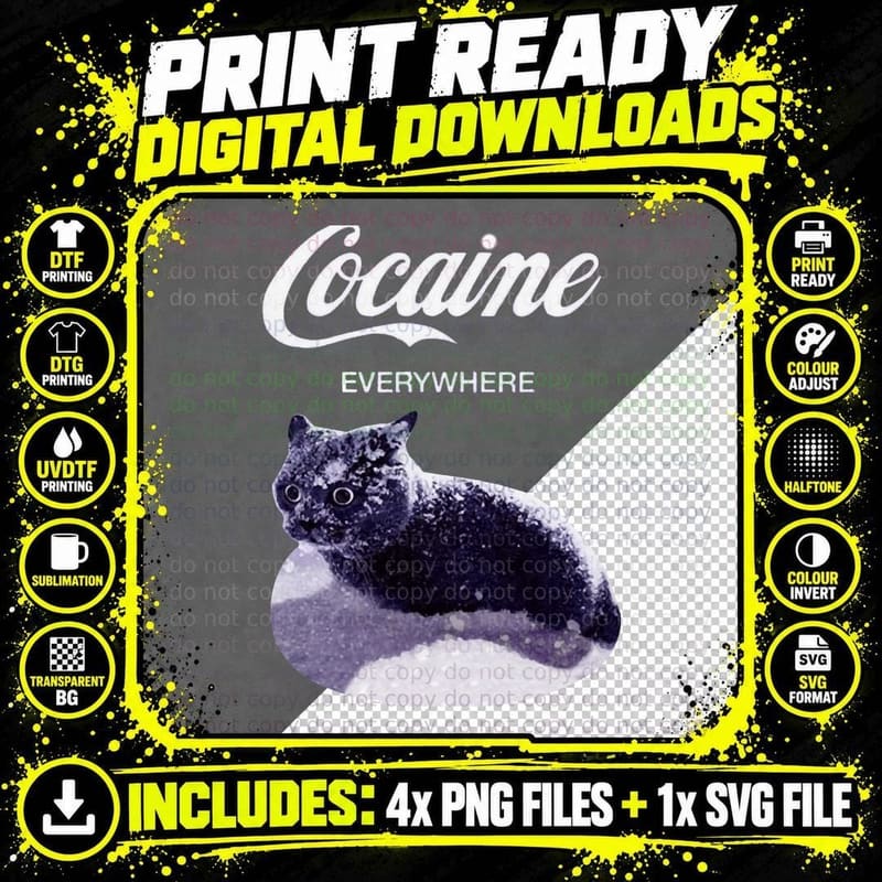 Cocaine Cat Classic T-Shirt, Funny Sarcasm Png SVG Digital Bundle