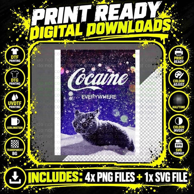 Cocaine Cat T-Shirt, Space Galaxy Print Png SVG Digital Bundle
