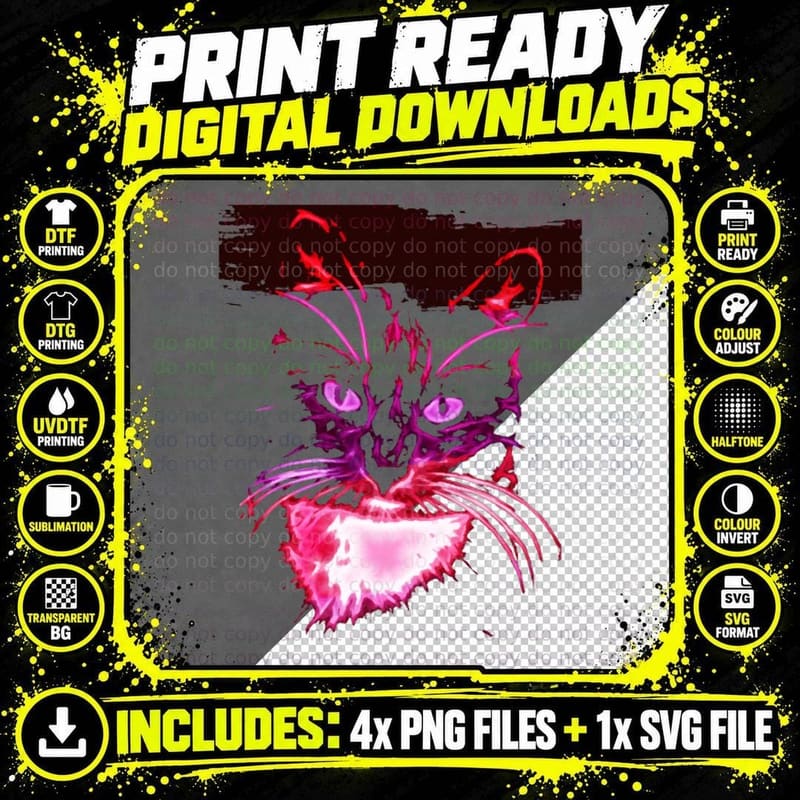 Colorful Cat Art Novelty, Cat Lover Gift Idea Png SVG Digital Bundle