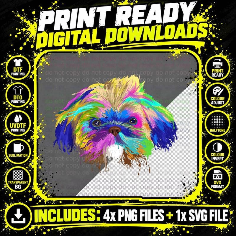 Colorful Dog Portrait T-Shirt, Abstract Art Style Png SVG Digital Bundle