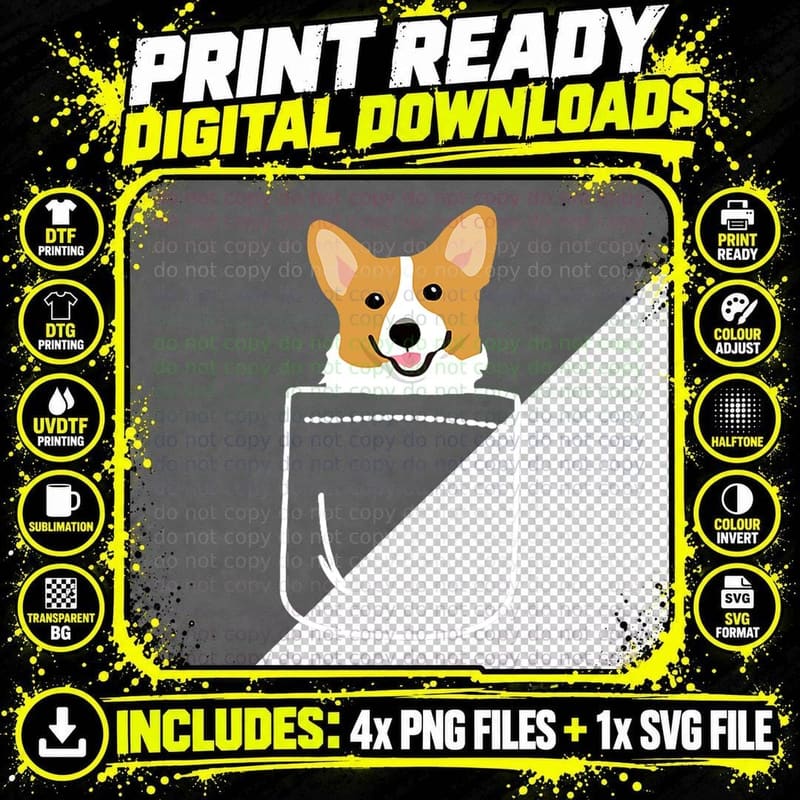 Corgi in Pocket T-Shirt, Pet Lover Apparel Png SVG Digital Bundle