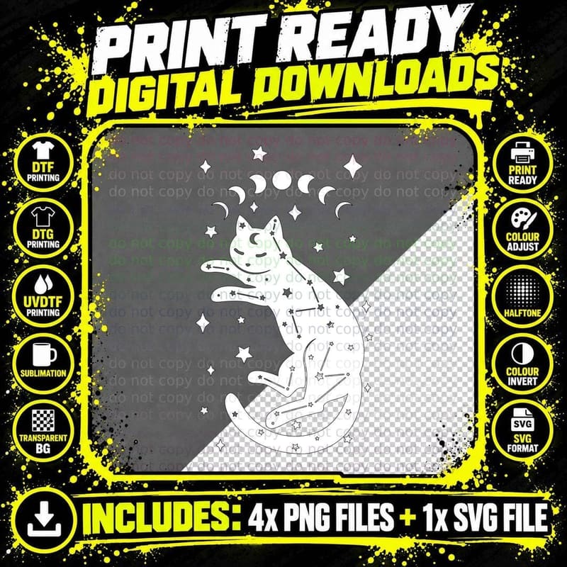 Cosmic Constellation Cat T-Shirt Png SVG Digital Bundle