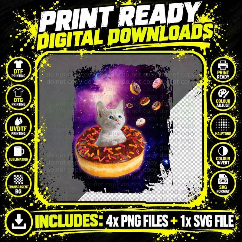 Cute Cat Inside Donut in Space T-Shirt Png SVG Digital Bundle