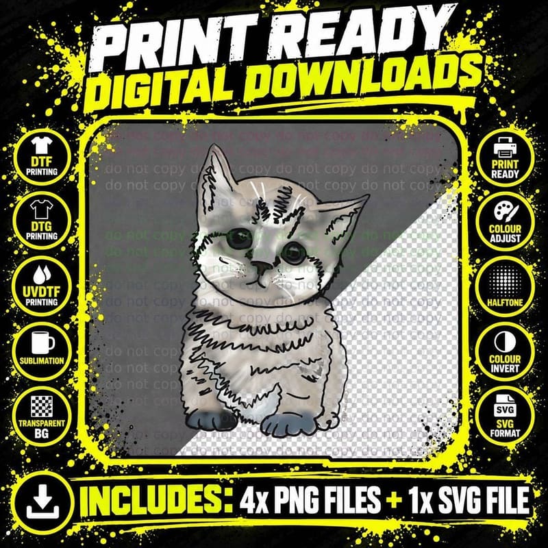 Cute Cat Little Fluff the Kitty T-Shirt Png SVG Digital Bundle