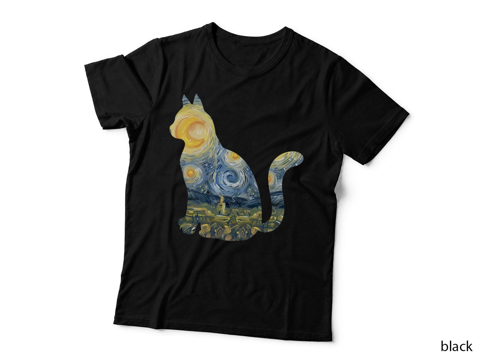 Cute Cat Toy Starry Night Fur Kitten Animal Painting T-Shirt