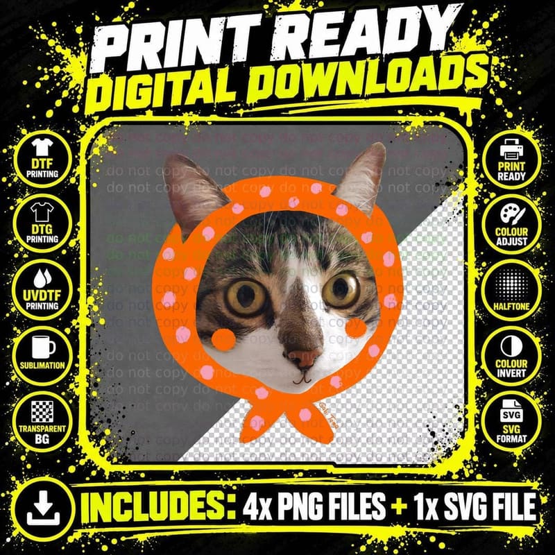 Cute Cat with Dots T-Shirt Png SVG Digital Bundle