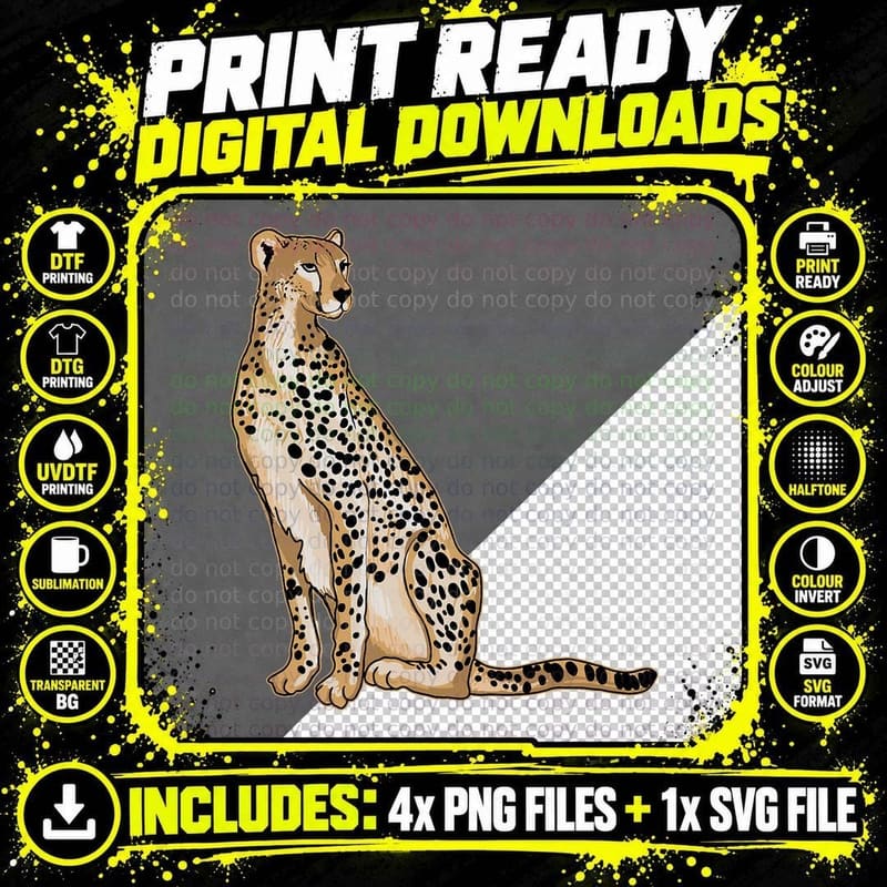 Cute Cheetah Lover Illustration Wild Cat Love T-Shirt Png SVG Digital Bundle