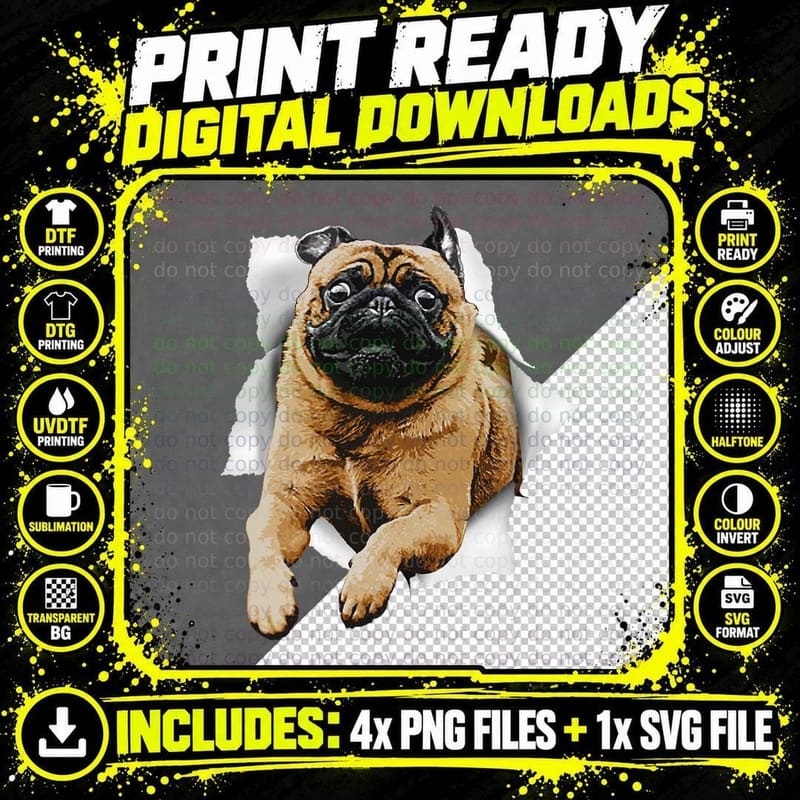 Cute Pug Design for Men Women Kids, Pet Dog Breed Png SVG Digital Bundle