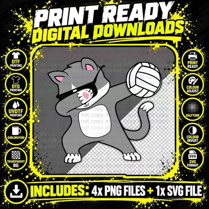 Dabbing Cat Volleyball Kitty Cats Sport T-Shirt Png SVG Digital Bundle