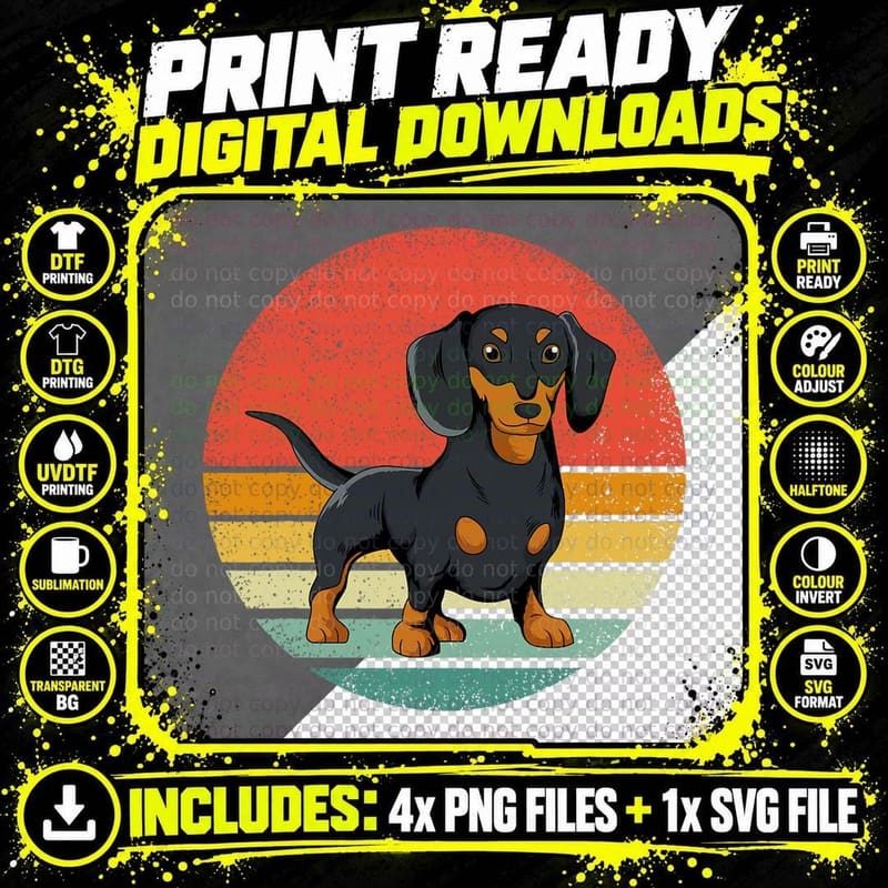 Dachshund Dog Lover Vintage Retro Weiner Dog Gift T-Shirt Png SVG Digital Bundle