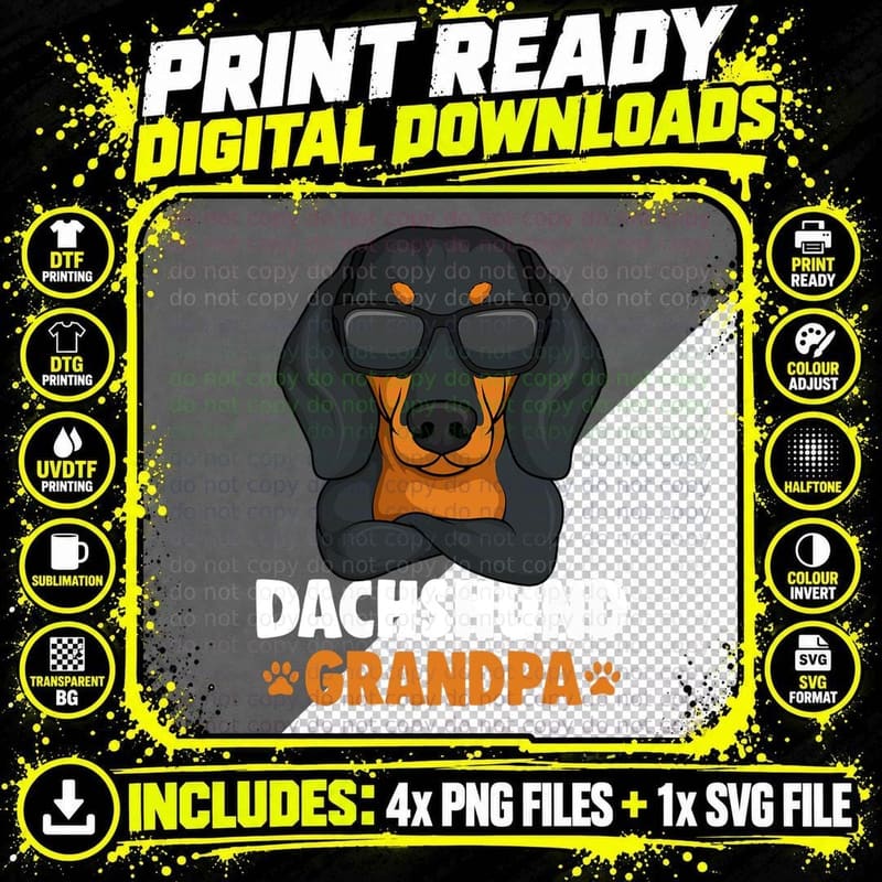 Dachshund Grandpa Weenie Dog T-Shirt, Pet Lover Apparel Png SVG Digital Bundle