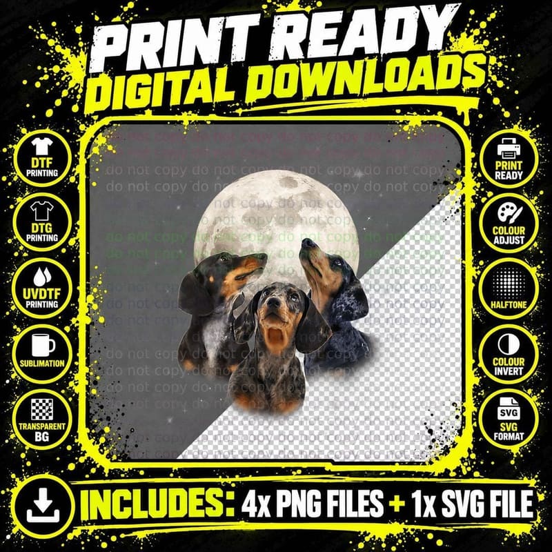 Dachshund Moon Watching T-Shirt, Pet Lover Apparel Png SVG Digital Bundle
