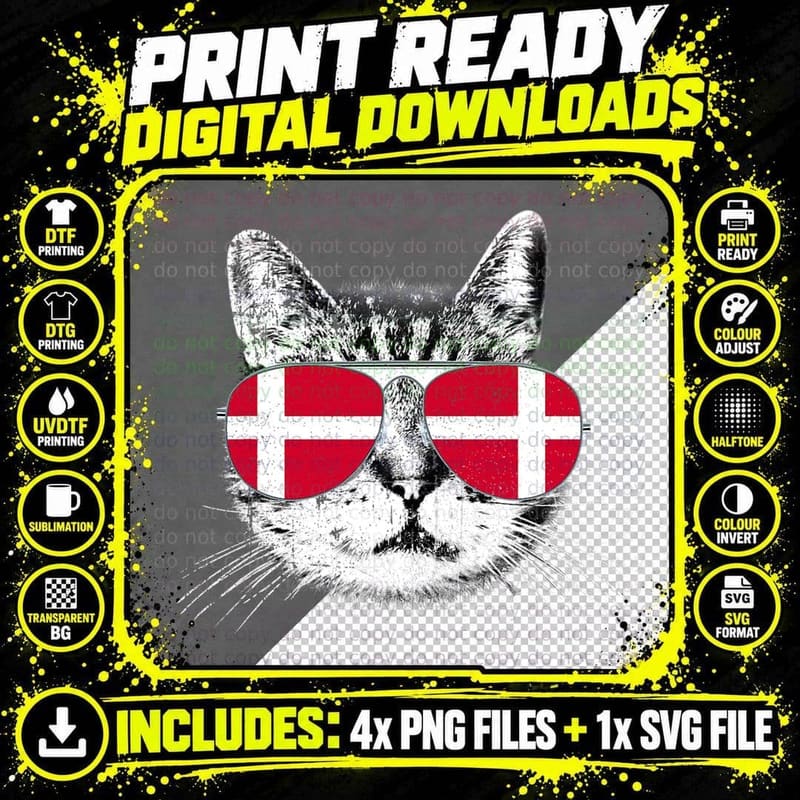 Danish Cat Flag T-Shirt, Patriotic Fashion Png SVG Digital Bundle