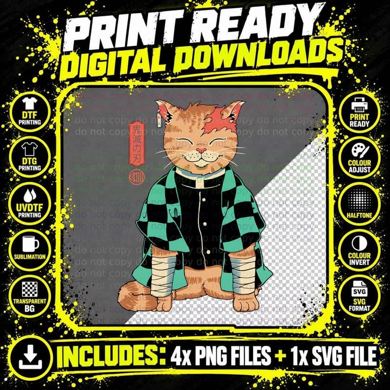 Demon Slayer Cat T-Shirt Png SVG Digital Bundle