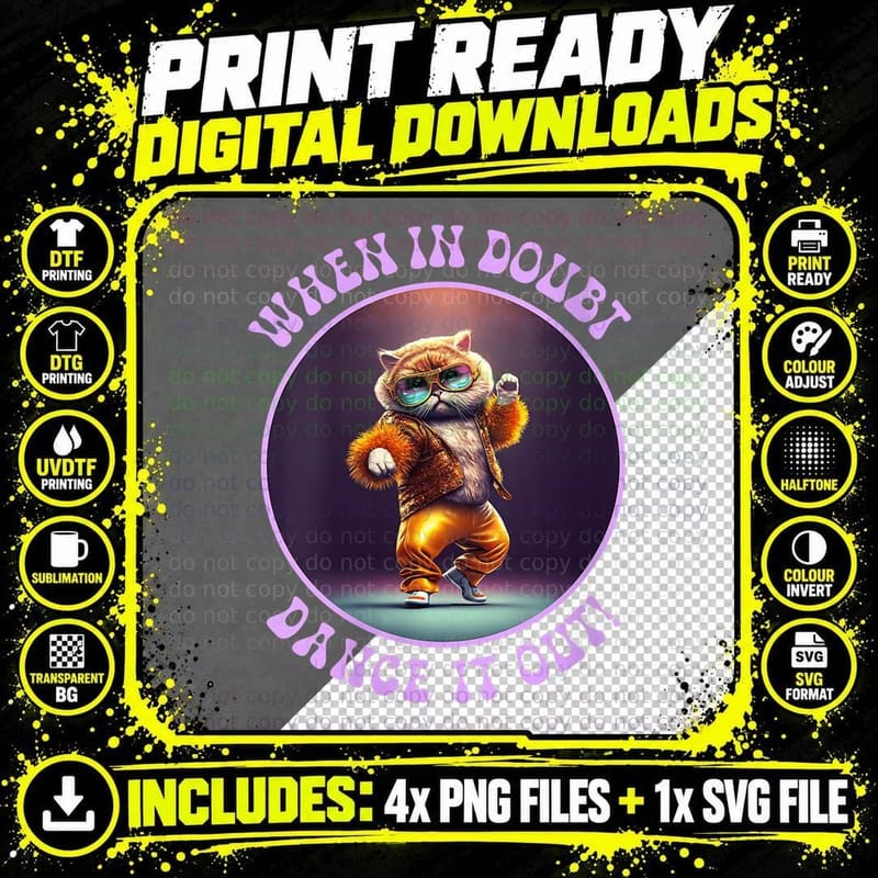 Disco Kitty T-Shirt, Retro 70s Cat Lover Png SVG Digital Bundle