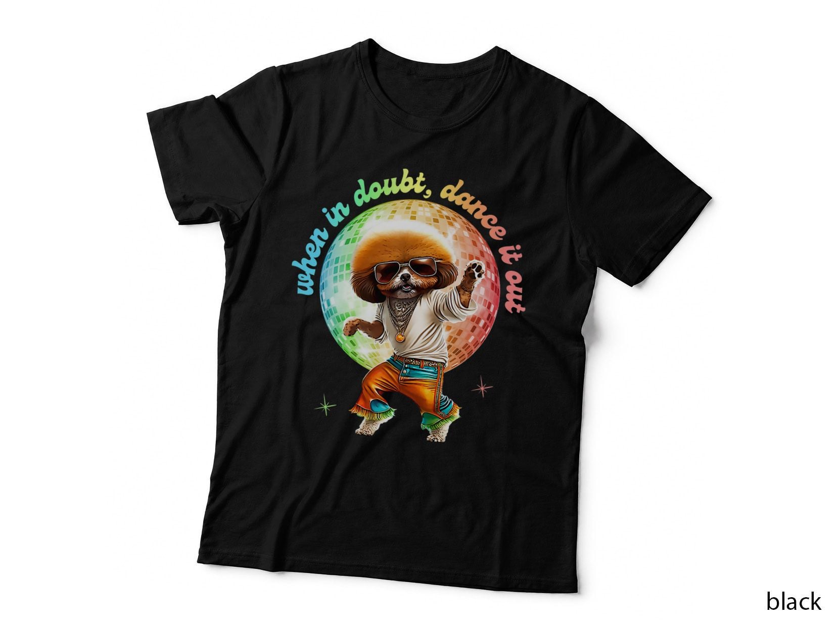 Disco Puppy When in Doubt Dance It Out Retro 70s Dog, Pet Lover Gift T-Shirt