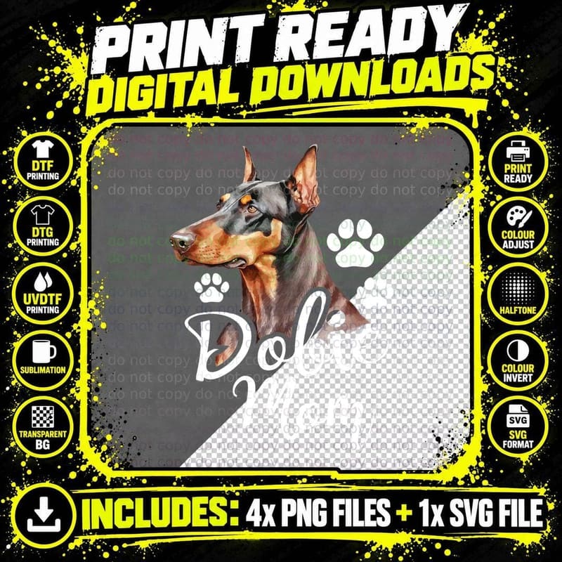 Doberman Pinscher Mom T-Shirt, Pet Lover Apparel Png SVG Digital Bundle