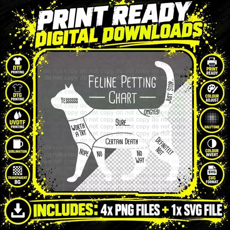 Feline Petting Chart Cat Owner T-Shirt Png SVG Digital Bundle
