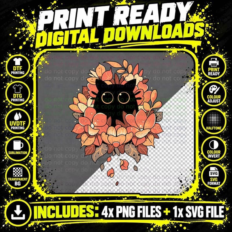 Feline Spy - Cute Black Cat T-Shirt Png SVG Digital Bundle