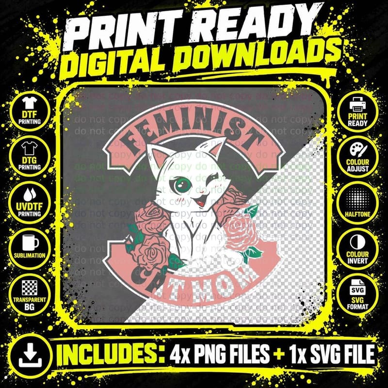 Feminist Cat Mom T-Shirt, Cat Mom Apparel Png SVG Digital Bundle