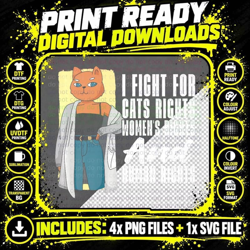 Feminist Cat Rights Equality Cat Fashion, Pet Lover Png SVG Digital Bundle