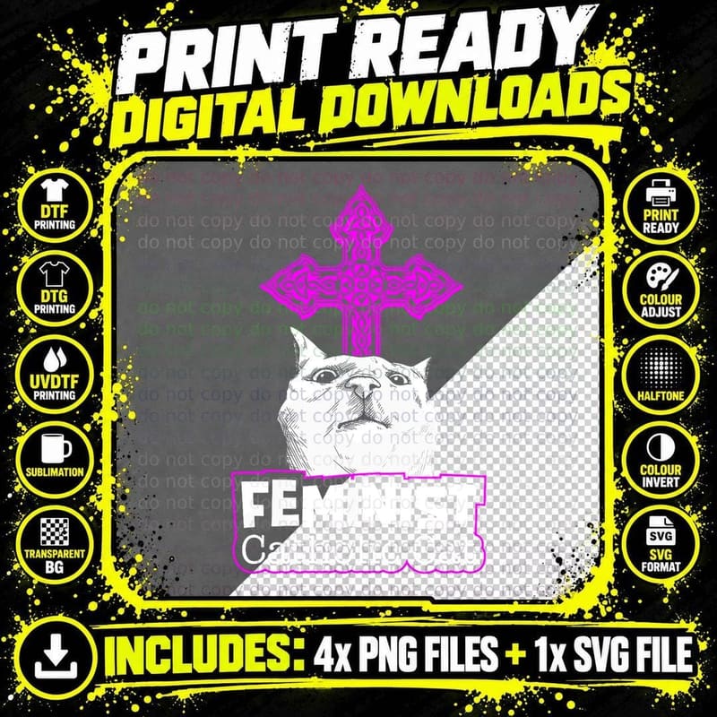 Feminist Cat T-Shirt, Feminism, Pet Lover Apparel Png SVG Digital Bundle