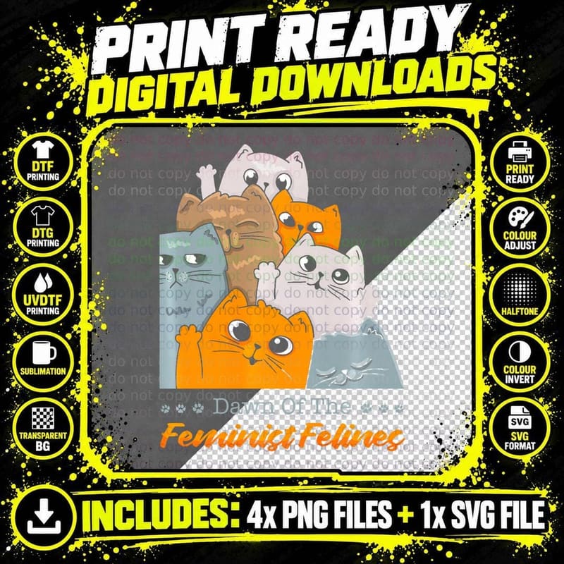 Feminist Feline Rights, Equality Feminism Cat Png SVG Digital Bundle