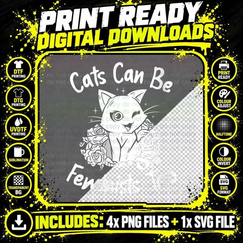 Feminist Feline T-Shirt, Rights Equality Png SVG Digital Bundle