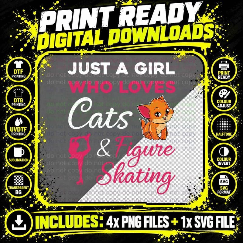 Figure Skating Cat Lover T-Shirt, Cat & Figure Skating Png SVG Digital Bundle