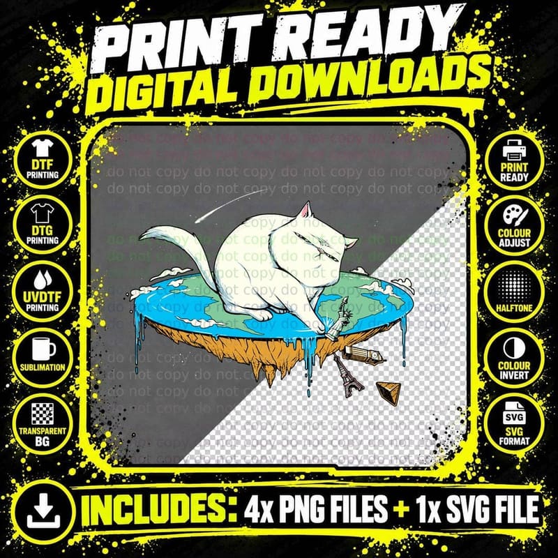 Flat Earth Cat T-Shirt Png SVG Digital Bundle