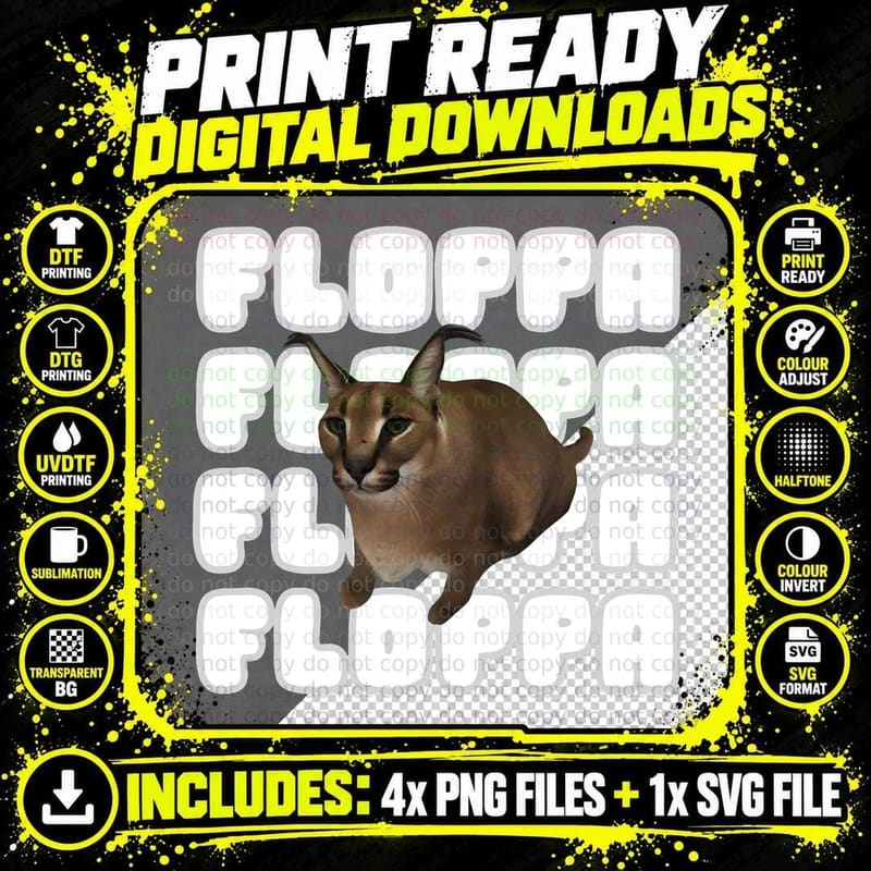 Floppa Meme Cat T-Shirt, Funny Cat Design Png SVG Digital Bundle