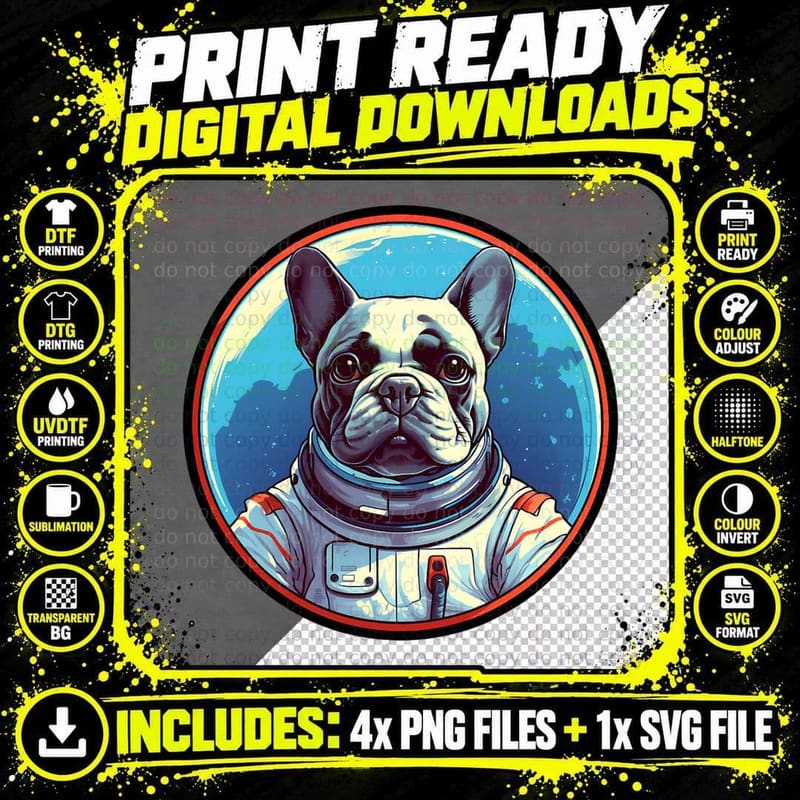 French Bulldog Astronaut T-Shirt, Space Dog Print Png SVG Digital Bundle