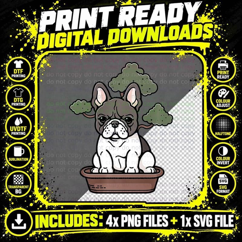 French Bulldog Bonsai Tree Funny Dog Gardening Png SVG Digital Bundle