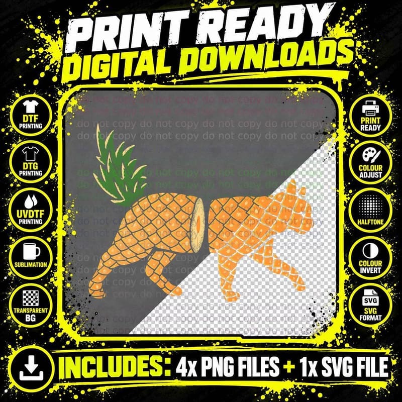 Fruit Cat Pineapple T-Shirt Png SVG Digital Bundle