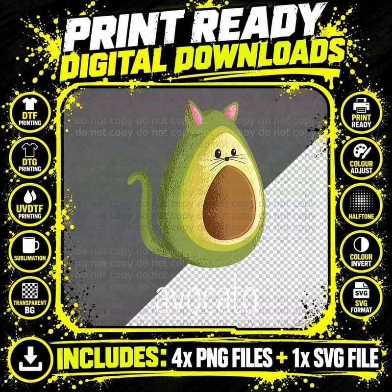 Funny Avocado Avocato Cat T-Shirt Png SVG Digital Bundle